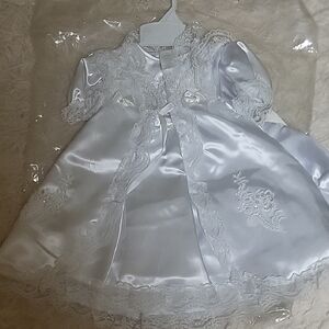 Elegant White Satin Baby Dress with Lace